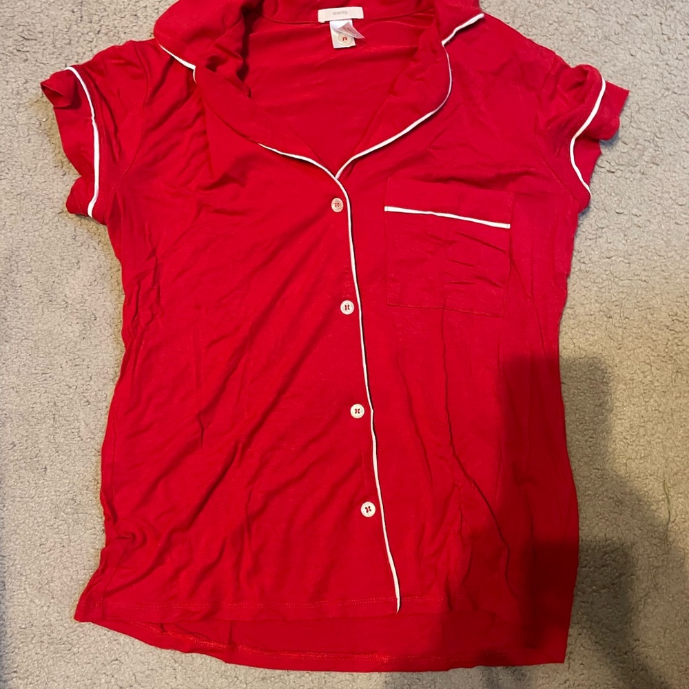 Eberjey Scarlet Pajama Set with Ivory Accents - Picture 2 of 7